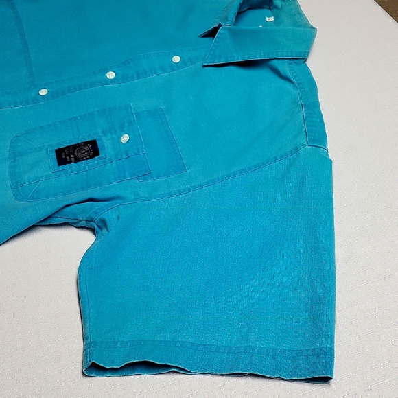 Vintage 90s Bugle Boy short sleeves,  Button down shirt, Aqua Blue Large for men - Picture 15 of 16